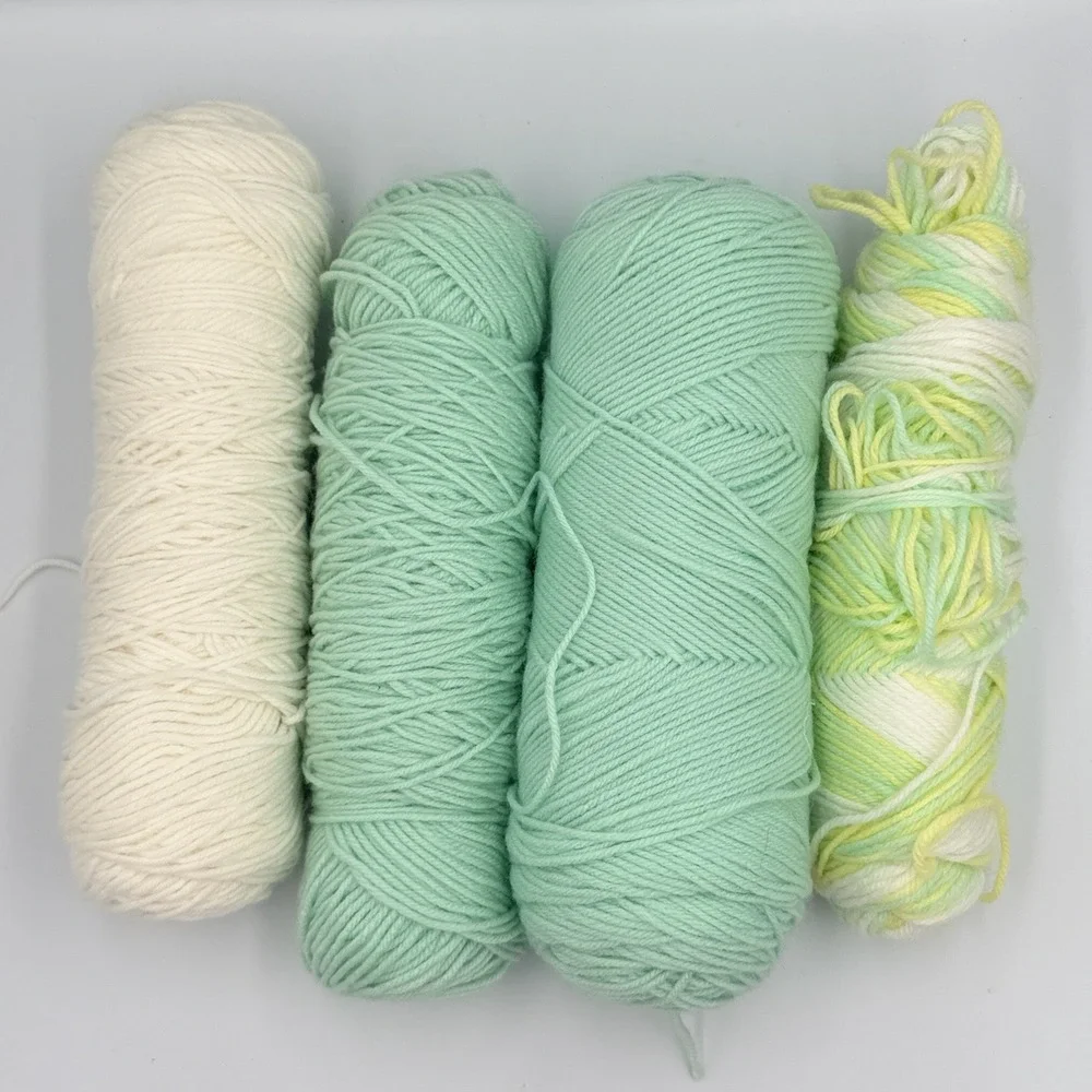 Yarn Lot 4 Skeins White Mint Green Variegated Crochet Knitting Craft Supplies